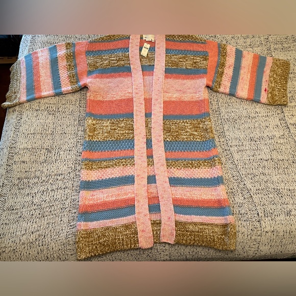 Anthropologie Textured Striped Open Front Cardigan Pink Multi One Size OS NWT - Picture 6 of 8